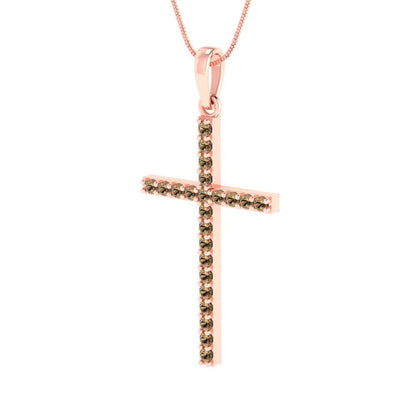 0.575 tcw Necklace Pendant - 14K White Gold Round Cut Charm Champagne - Adjustable Length - 15in Box Chain to 18in