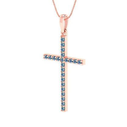 0.575cttw Round Cut Blue Moissanite Gold-Plated 925 Silver Pendant and 16" Box-Chain Necklace