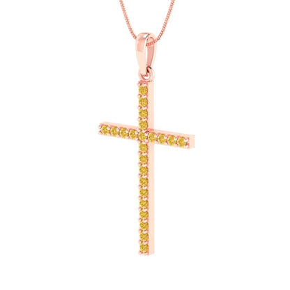 0.575 tcw Necklace Pendant - 14K White Gold Round Cut Charm Citrine - Adjustable Length - 15in Box Chain to 18in