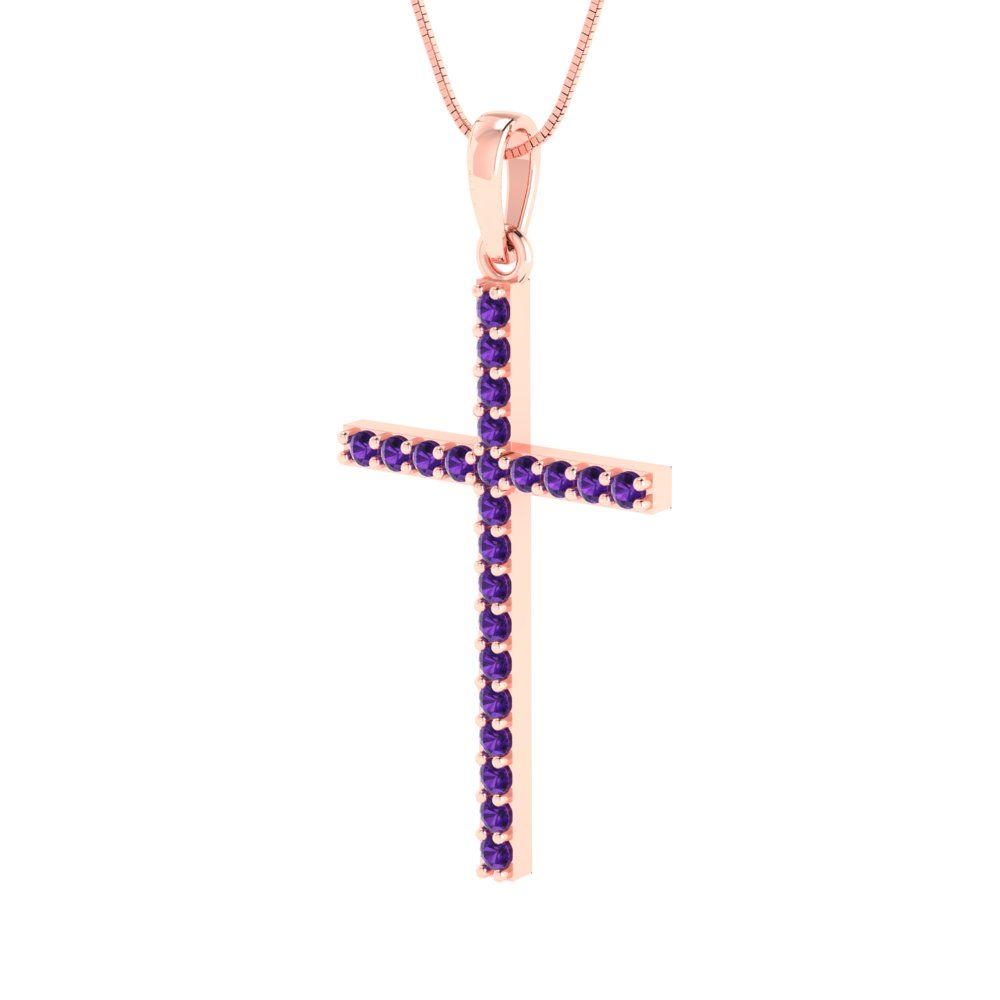 0.575cttw Round Cut Amethyst Gold-Plated 925 Silver Pendant and 16" Box-Chain Necklace