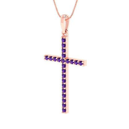 0.575cttw Round Cut Amethyst Gold-Plated 925 Silver Pendant and 16" Box-Chain Necklace