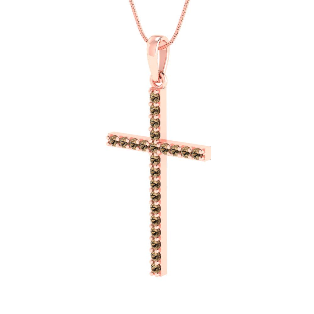 0.575cttw Round Cut Champagne Gold-Plated 925 Silver Pendant and 16" Box-Chain Necklace