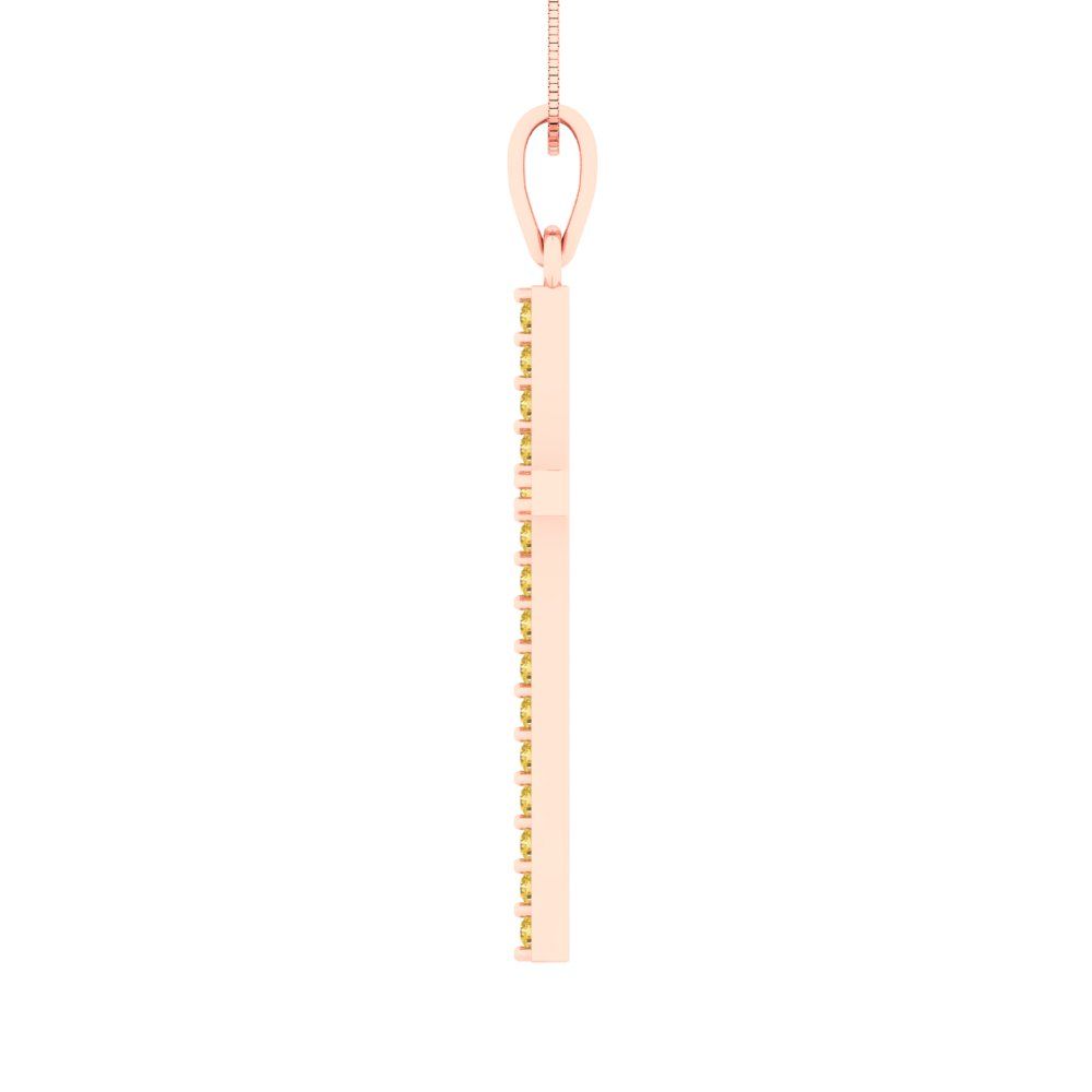 0.575 tcw Necklace Pendant - 14K White Gold Round Cut Charm Citrine - Adjustable Length - 15in Box Chain to 18in