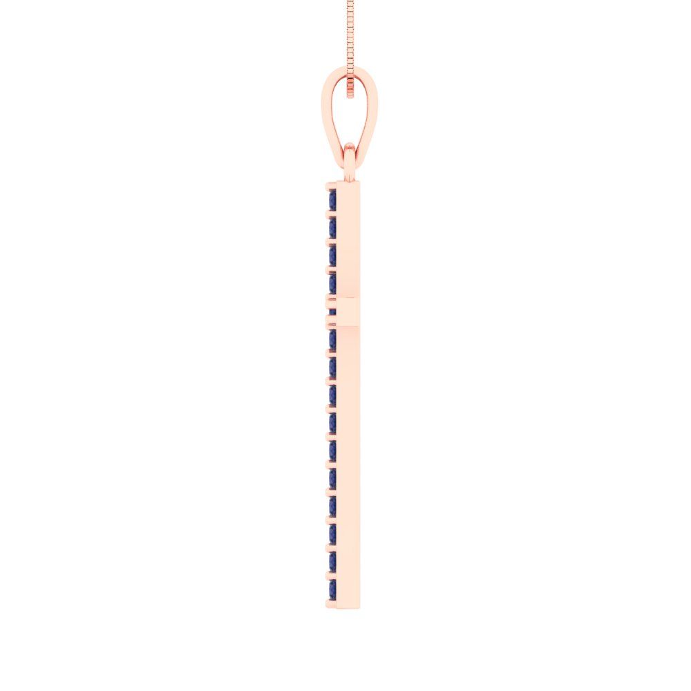 0.575 tcw Necklace Pendant - 14K White Gold Round Cut Charm Bluesapphire - Adjustable Length - 15in Box Chain to 18in