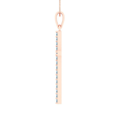 0.575 tcw Necklace Pendant - 14K White Gold Round Cut Charm Aquamarine - Adjustable Length - 15in Box Chain to 18in
