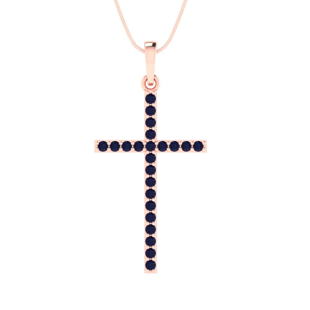 0.575 tcw Necklace Pendant - 14K White Gold Round Cut Charm Bluesapphire - Adjustable Length - 15in Box Chain to 18in