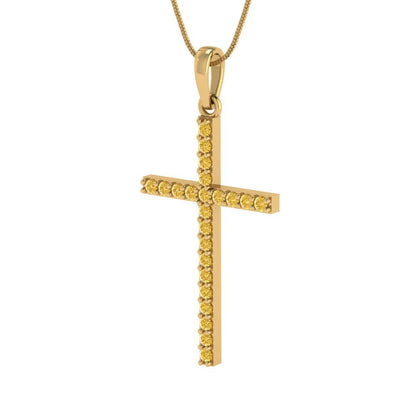 0.575 tcw Necklace Pendant - 14K White Gold Round Cut Charm Citrine - Adjustable Length - 15in Box Chain to 18in