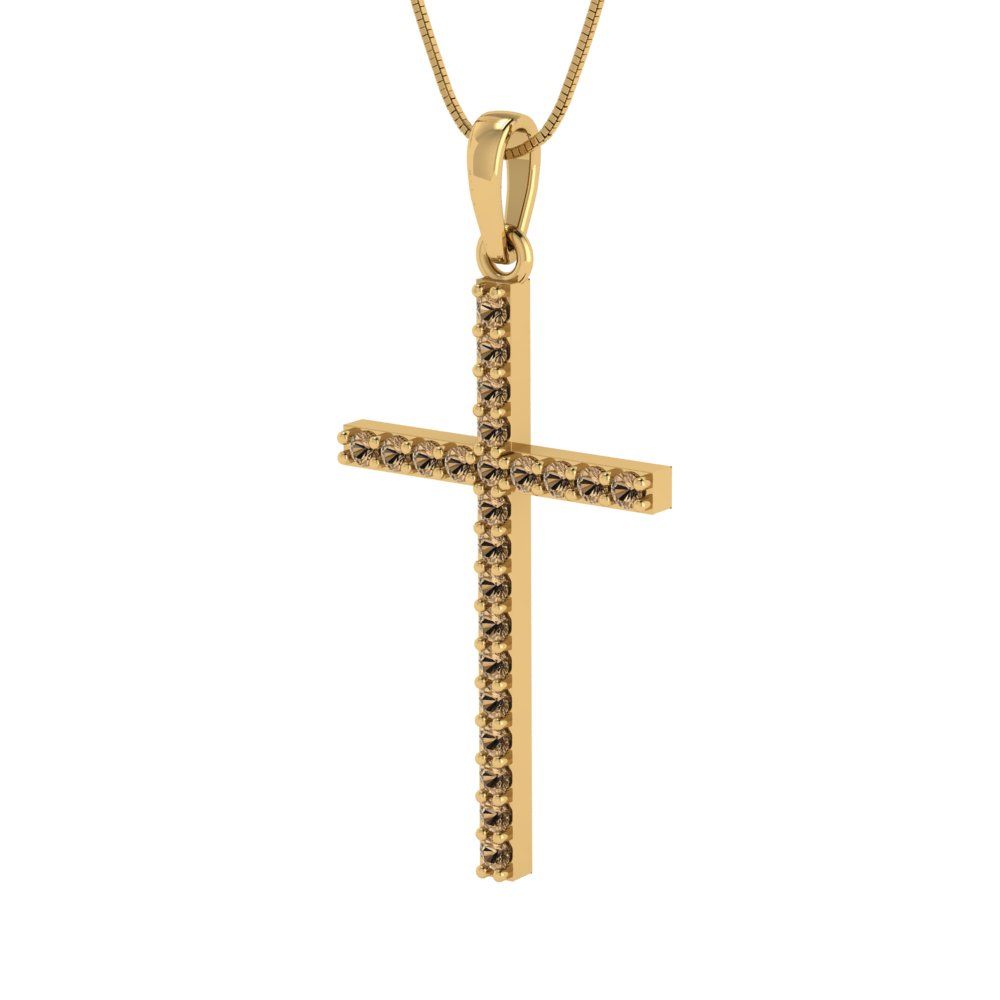 0.575 tcw Necklace Pendant - 14K White Gold Round Cut Charm Champagne - Adjustable Length - 15in Box Chain to 18in