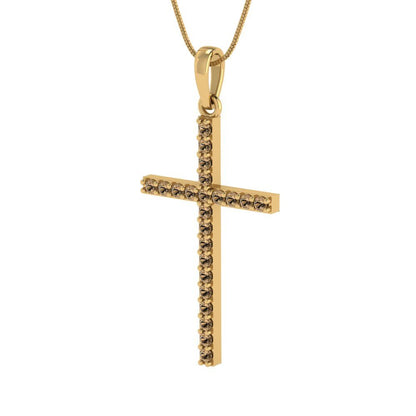 0.575 tcw Necklace Pendant - 14K White Gold Round Cut Charm Champagne - Adjustable Length - 15in Box Chain to 18in