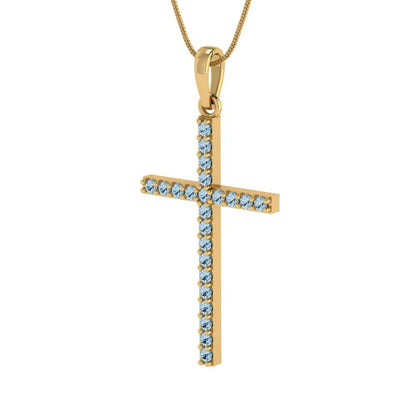 0.575cttw Round Cut Aquamarine Gold-Plated 925 Silver Pendant and 16" Box-Chain Necklace