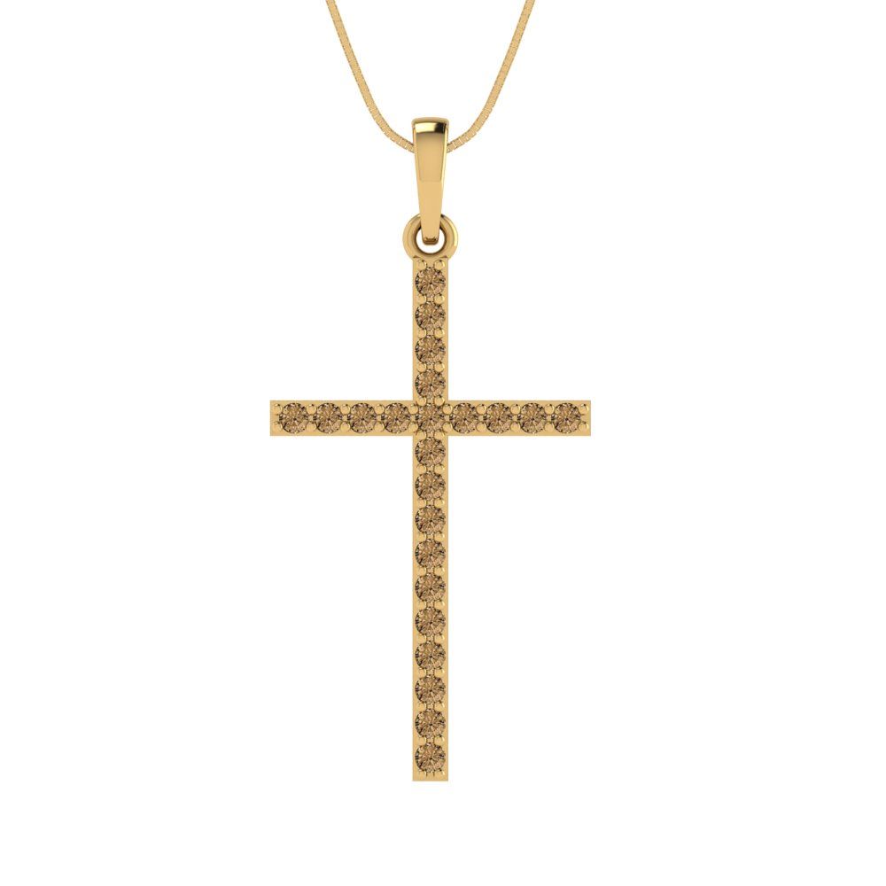 0.575 tcw Necklace Pendant - 14K White Gold Round Cut Charm Champagne - Adjustable Length - 15in Box Chain to 18in