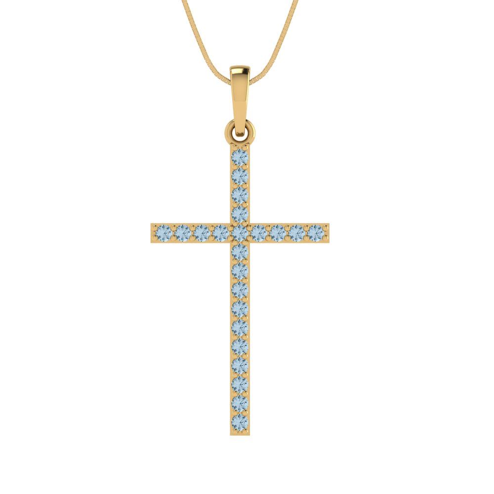 0.575 tcw Necklace Pendant - 14K White Gold Round Cut Charm Aquamarine - Adjustable Length - 15in Box Chain to 18in