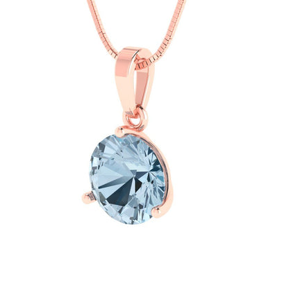2 tcw Necklace Pendant - 14K White Gold Round Cut Solitaire  Swiss Blue Topaz - Adjustable Length - 15in Box Chain to 18in