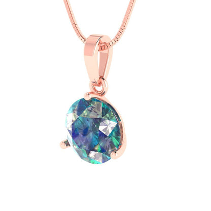 2cttw Round Cut Blue Moissanite Gold-Plated 925 Silver Pendant and 16" Box-Chain Necklace