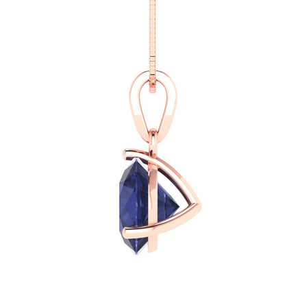 2cttw Round Cut Blue Sapphire Gold-Plated 925 Silver Pendant and 16" Box-Chain Necklace