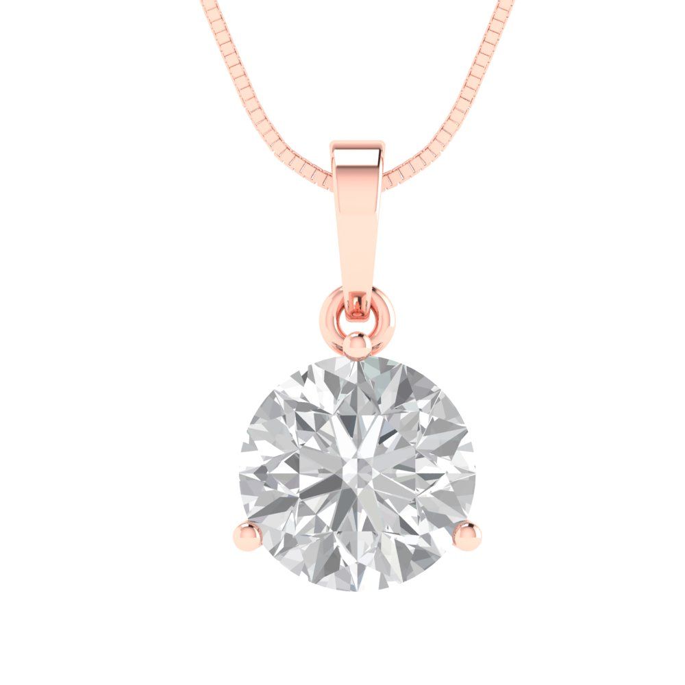 2cttw Round Cut Clear Gold-Plated 925 Silver Pendant and 16" Box-Chain Necklace