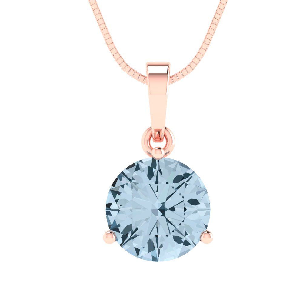 2 tcw Necklace Pendant - 14K White Gold Round Cut Solitaire  Sky Blue Topaz - Adjustable Length - 15in Box Chain to 18in