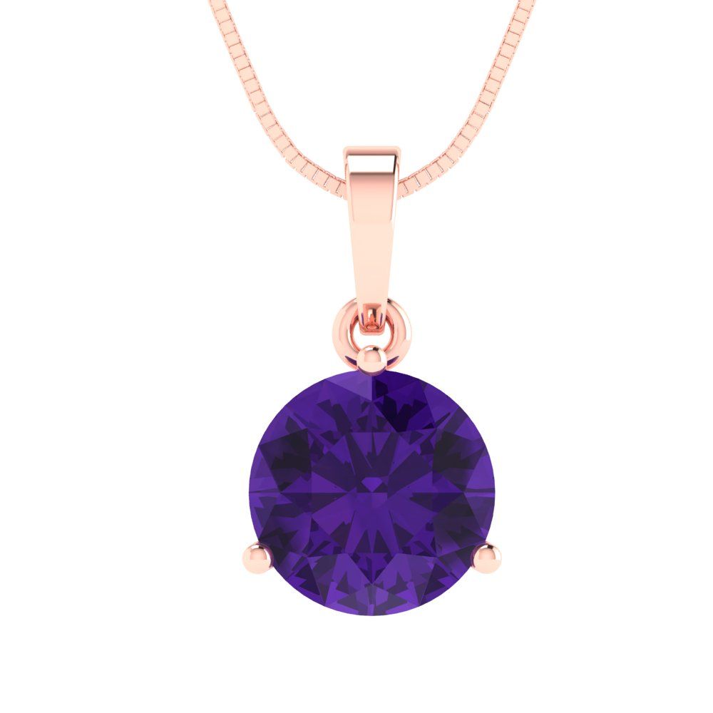 2cttw Round Cut Amethyst Gold-Plated 925 Silver Pendant and 16" Box-Chain Necklace