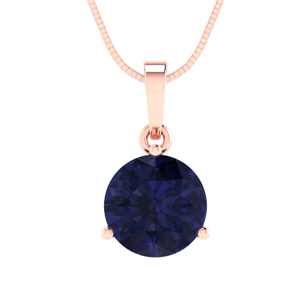 2cttw Round Cut Blue Sapphire Gold-Plated 925 Silver Pendant and 16" Box-Chain Necklace
