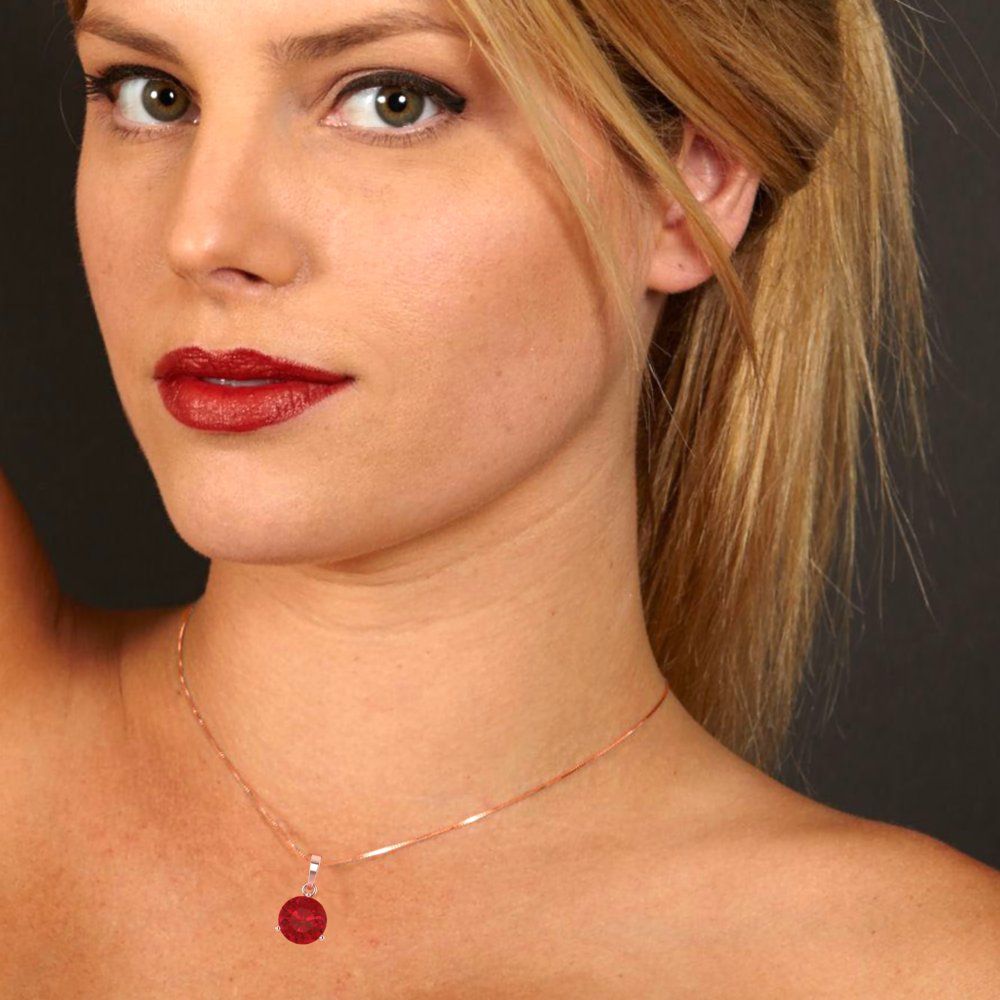 2 tcw Necklace Pendant - 14K White Gold Round Cut Solitaire  Pink Tourmaline - Adjustable Length - 15in Box Chain to 18in