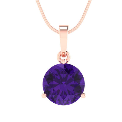 2cttw Round Cut Amethyst Gold-Plated 925 Silver Pendant and 18" Box-Chain Necklace