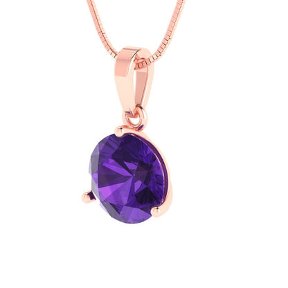 2cttw Round Cut Amethyst Gold-Plated 925 Silver Pendant and 18" Box-Chain Necklace