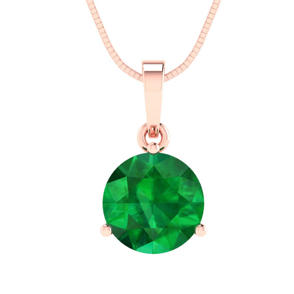 2cttw Round Cut Emerald Gold-Plated 925 Silver Pendant and 18" Box-Chain Necklace