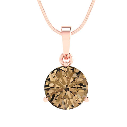 2cttw Round Cut Champagne Gold-Plated 925 Silver Pendant and 18" Box-Chain Necklace
