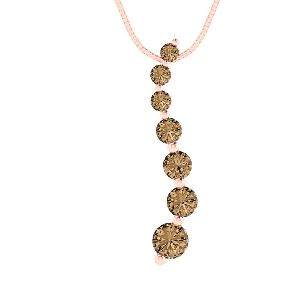 0.475 tcw Necklace Pendant - 14K White Gold Round Cut Charm Champagne - Adjustable Length - 15in Box Chain to 18in