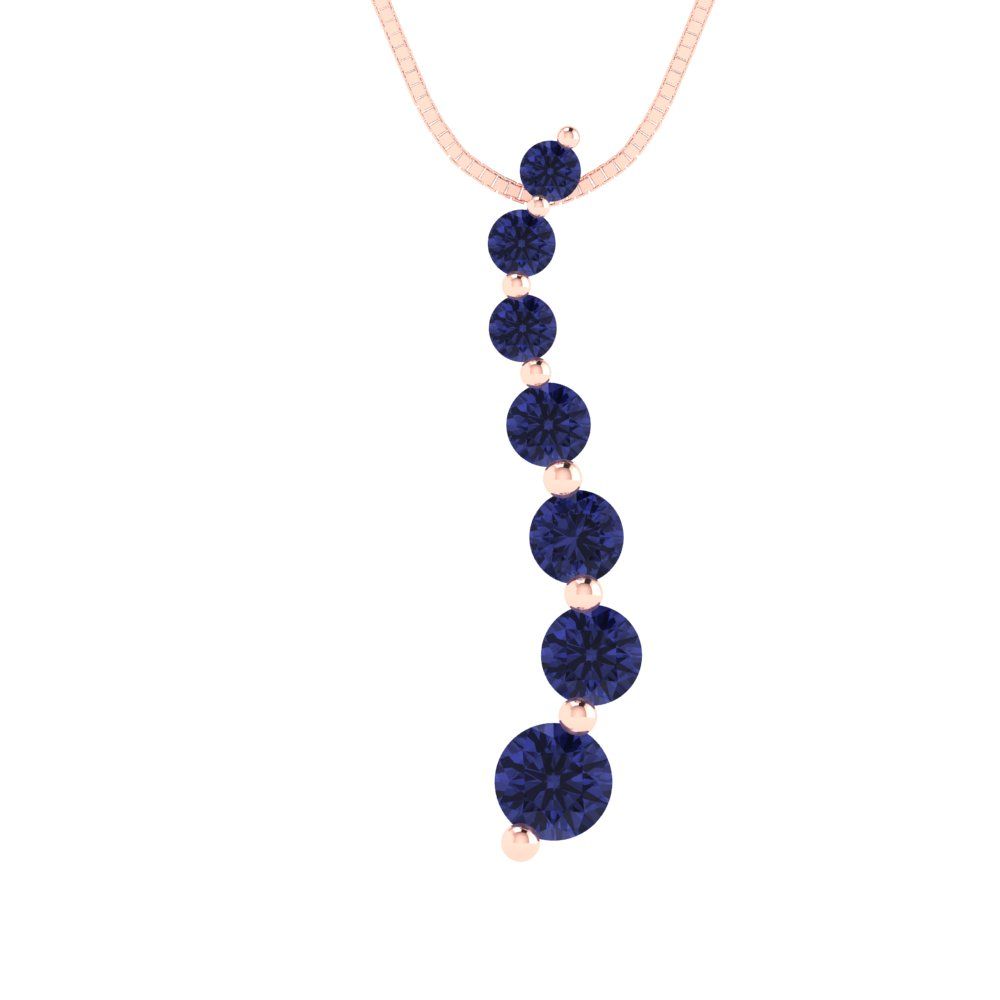 0.475 tcw Necklace Pendant - 14K White Gold Round Cut Charm Tanzanite - Adjustable Length - 15in Box Chain to 18in
