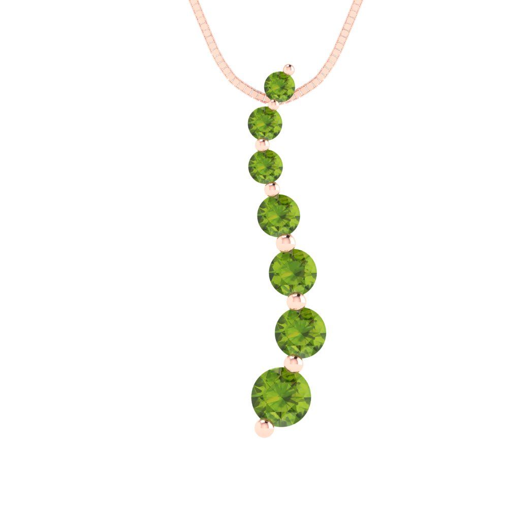 0.475 tcw Necklace Pendant - 14K White Gold Round Cut Charm Peridot - Adjustable Length - 15in Box Chain to 18in