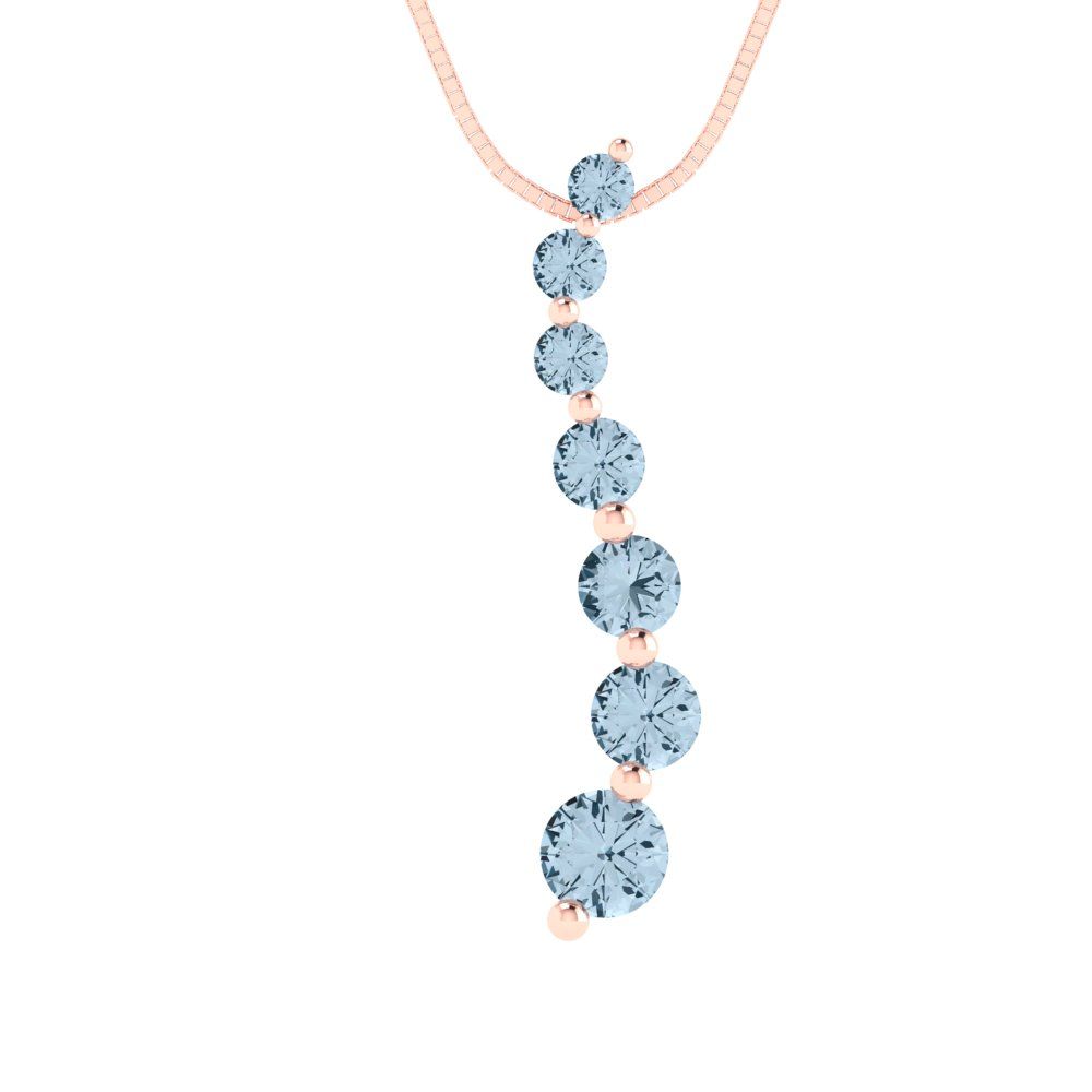 0.475 tcw Necklace Pendant - 14K White Gold Round Cut Charm Aquamarine - Adjustable Length - 15in Box Chain to 18in