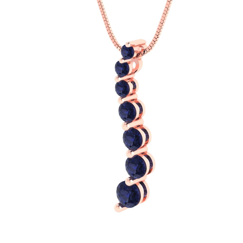 0.475 tcw Necklace Pendant - 14K White Gold Round Cut Charm Bluesapphire - Adjustable Length - 15in Box Chain to 18in