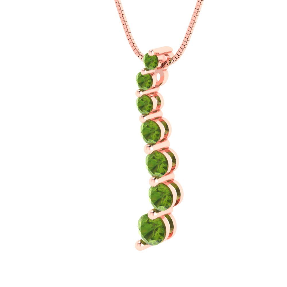0.475 tcw Necklace Pendant - 14K White Gold Round Cut Charm Peridot - Adjustable Length - 15in Box Chain to 18in