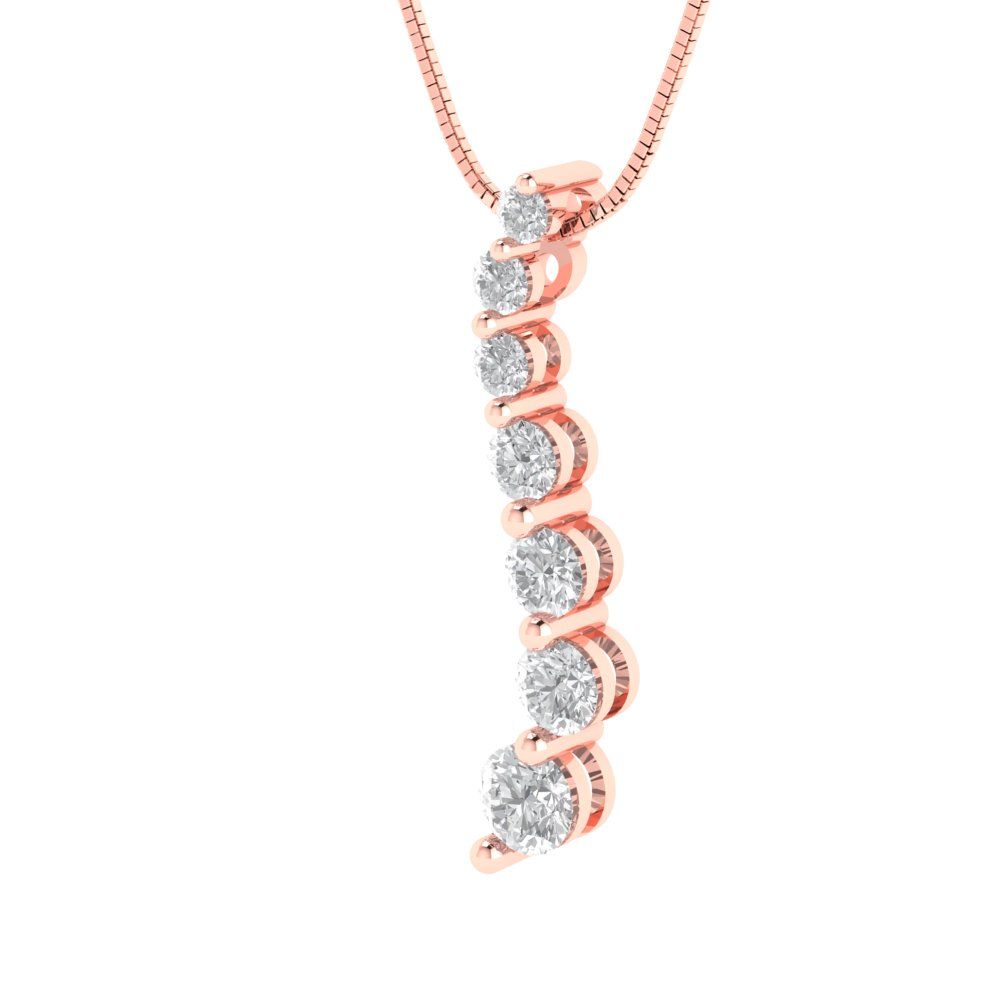 0.475 tcw Necklace Pendant - 14K White Gold Round Cut Charm Zirconia Diamond - Adjustable Length - 15in Box Chain to 18in