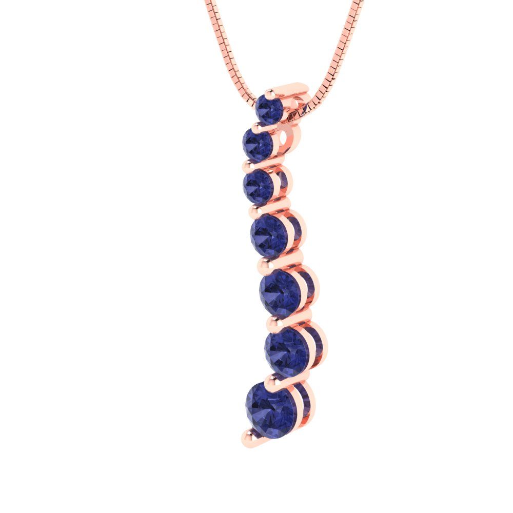0.475 tcw Necklace Pendant - 14K White Gold Round Cut Charm Tanzanite - Adjustable Length - 15in Box Chain to 18in