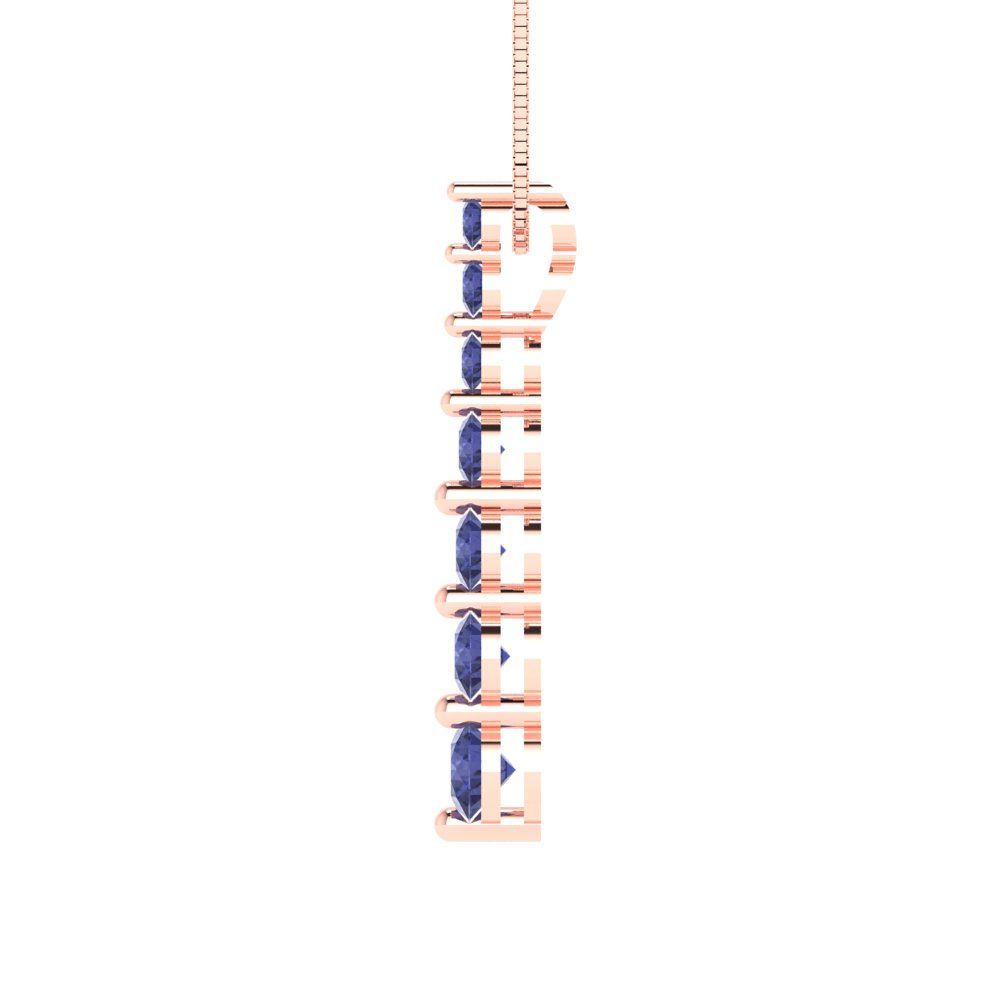 0.475 tcw Necklace Pendant - 14K White Gold Round Cut Charm Tanzanite - Adjustable Length - 15in Box Chain to 18in