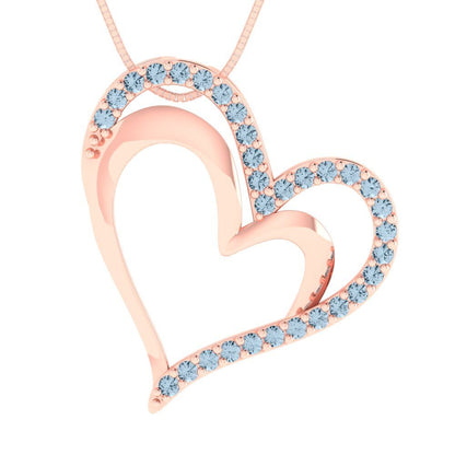 0.31 tcw Necklace Pendant - 14K White Gold Round Cut Charm Aquamarine - Adjustable Length - 15in Box Chain to 18in
