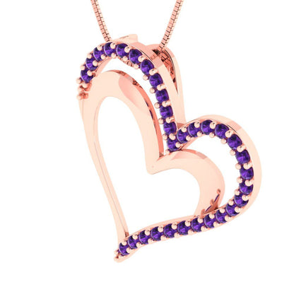 0.31cttw Round Cut Amethyst Gold-Plated 925 Silver Pendant and 16" Box-Chain Necklace