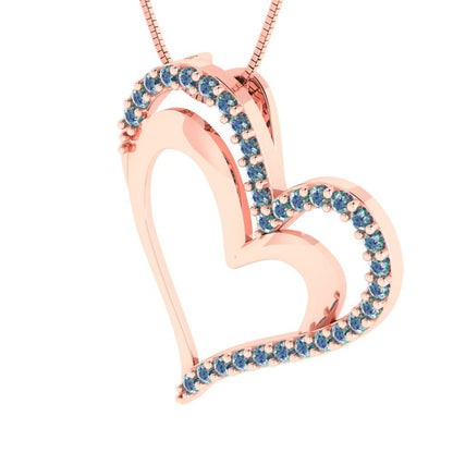 0.31 tcw Necklace Pendant - 14K White Gold Round Cut Charm Blue Moissanite - Adjustable Length - 15in Box Chain to 18in