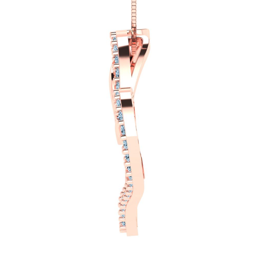 0.31 tcw Necklace Pendant - 14K White Gold Round Cut Charm Aquamarine - Adjustable Length - 15in Box Chain to 18in