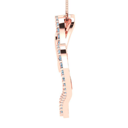 0.31 tcw Necklace Pendant - 14K White Gold Round Cut Charm Sky Blue Topaz - Adjustable Length - 15in Box Chain to 18in