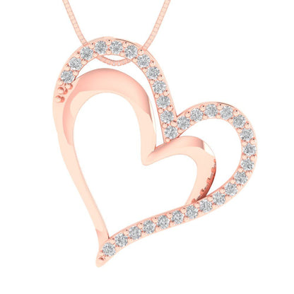 0.31 tcw Necklace Pendant - 14K White Gold Round Cut Charm Zirconia Diamond - Adjustable Length - 15in Box Chain to 18in