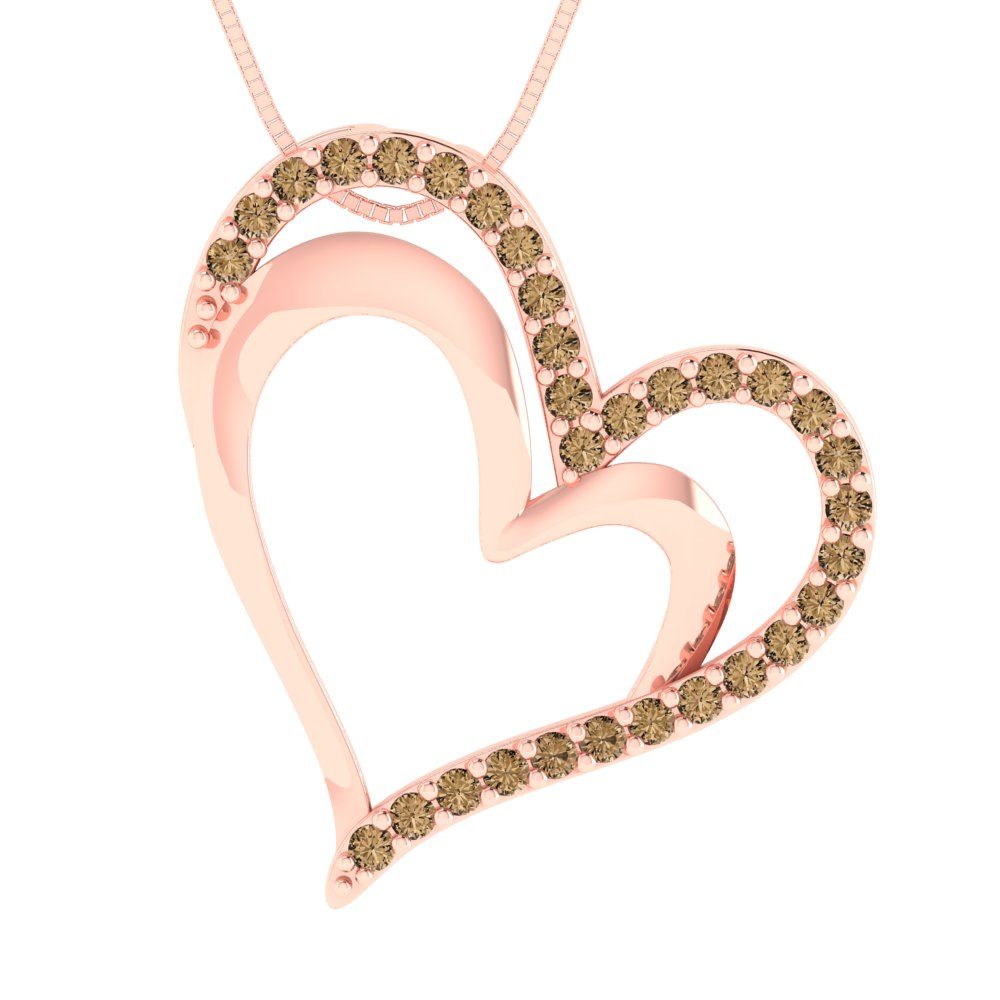 0.31 tcw Necklace Pendant - 14K White Gold Round Cut Charm Champagne - Adjustable Length - 15in Box Chain to 18in