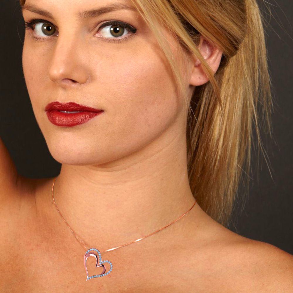 0.31 tcw Necklace Pendant - 14K White Gold Round Cut Charm Sky Blue Topaz - Adjustable Length - 15in Box Chain to 18in