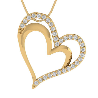 0.31cttw Round Cut Clear Gold-Plated 925 Silver Pendant and 16" Box-Chain Necklace