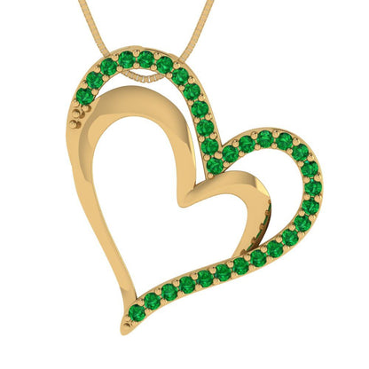 0.31cttw Round Cut Emerald Gold-Plated 925 Silver Pendant and 16" Box-Chain Necklace