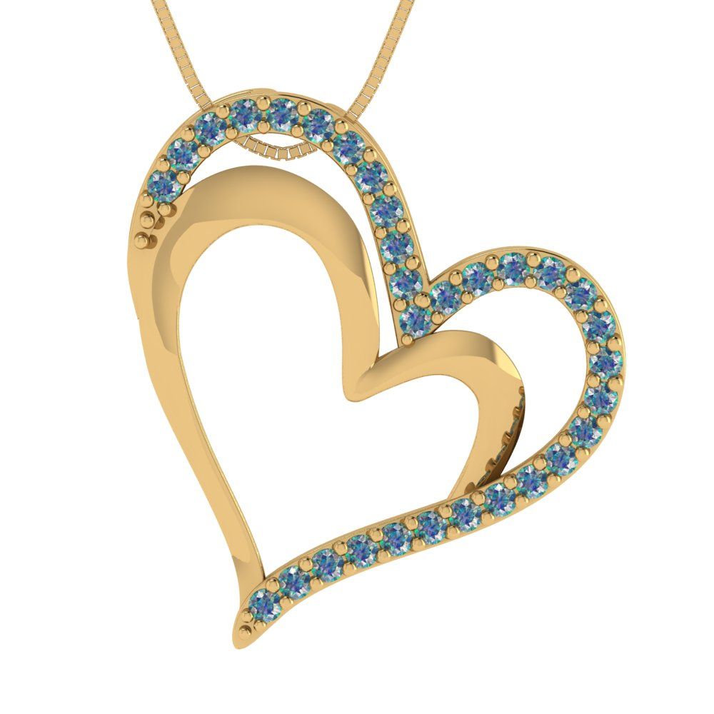 0.31 tcw Necklace Pendant - 14K White Gold Round Cut Charm Blue Moissanite - Adjustable Length - 15in Box Chain to 18in