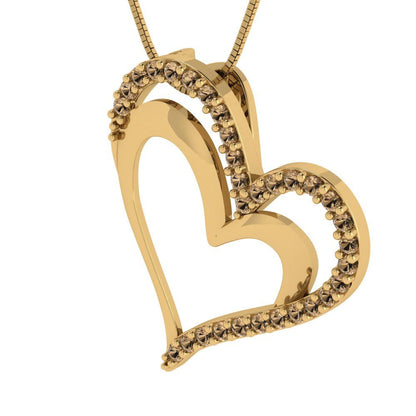 0.31cttw Round Cut Champagne Gold-Plated 925 Silver Pendant and 16" Box-Chain Necklace