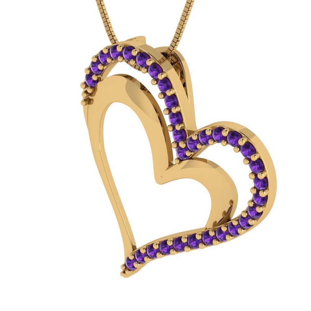 0.31cttw Round Cut Amethyst Gold-Plated 925 Silver Pendant and 16" Box-Chain Necklace
